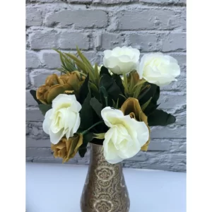 Generic Artificial Flowers Bunch Bouquet Of 10 Garden Roses For Home Decoration (Color: Multi, Material: Silk Polyester)