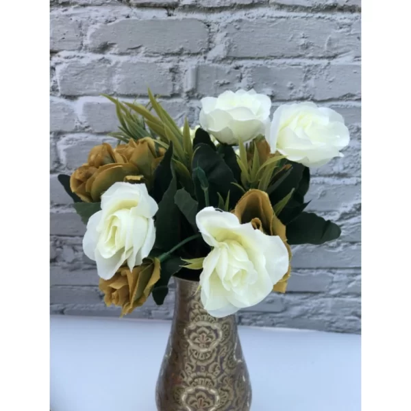 Generic Artificial Flowers Bunch Bouquet Of 10 Garden Roses For Home Decoration (Color: Multi, Material: Silk Polyester)