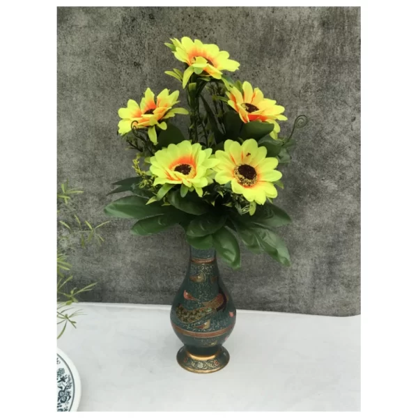 Generic Artificial Flowers Bunch Bouquet Of 5 Sunflowers For Home Decoration (Color: Yellow, Material: Silk Polyester) - Image 2