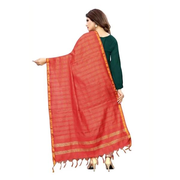 Generic Women's Cotton Jari Woven Work Dupatta (Red, Length:2-2.4 mtr) - Image 2