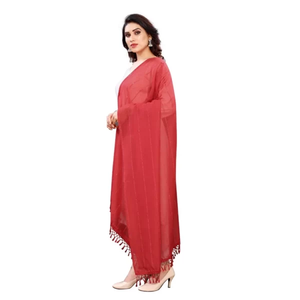 Generic Women's Cotton Silk Strips Printed Dupatta (Maroon, Length:2-2.4 mtr) - Image 4