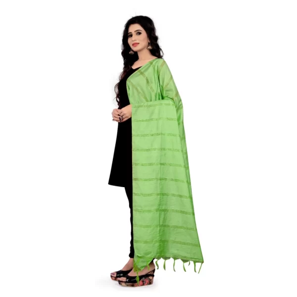 Generic Women's Cotton Jari Woven Work Dupatta (Parrot Green, Length:2-2.4 mtr) - Image 3