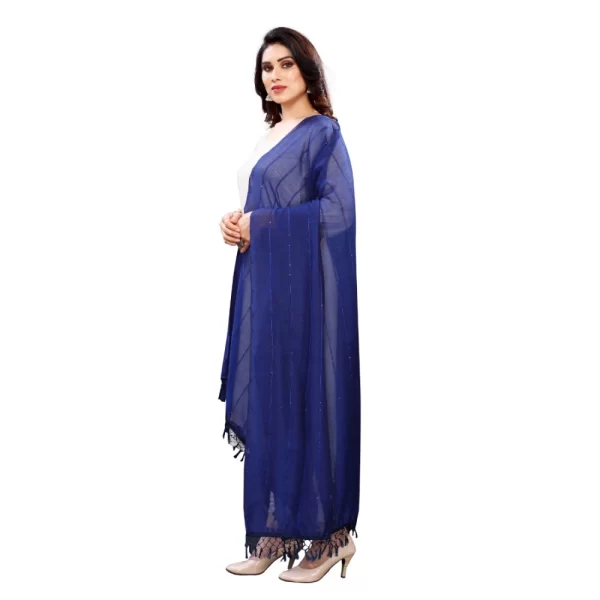 Generic Women's Cotton Silk Strips Printed Dupatta (Blue, Length:2-2.4 mtr) - Image 4