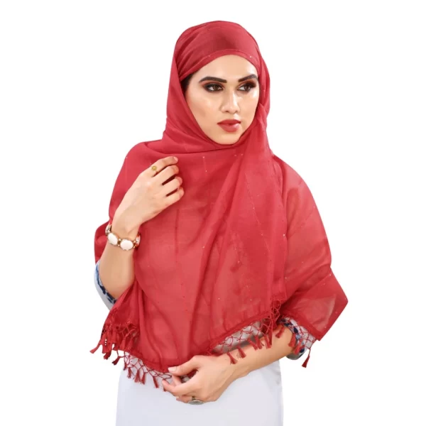 Generic Women's Cotton Silk Strips Printed Dupatta (Maroon, Length:2-2.4 mtr) - Image 2