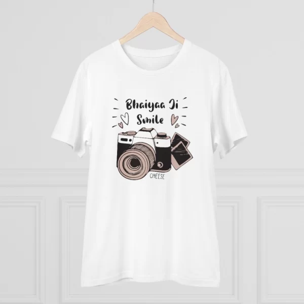 Generic Men's PC Cotton Bhaiya Ji Smile Printed T Shirt (Color: White, Thread Count: 180GSM) - Image 3