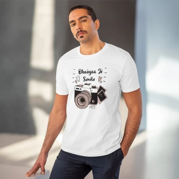 Generic Men's PC Cotton Bhaiya Ji Smile Printed T Shirt (Color: White, Thread Count: 180GSM) - Image 6