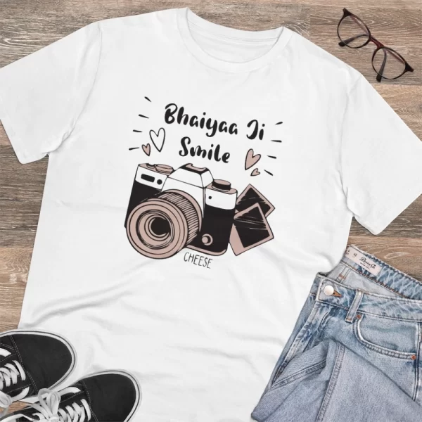 Generic Men's PC Cotton Bhaiya Ji Smile Printed T Shirt (Color: White, Thread Count: 180GSM) - Image 4