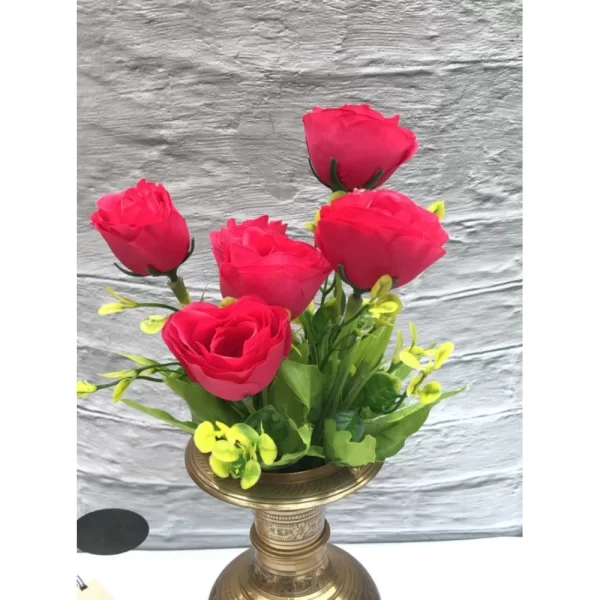 Generic Artificial Flowers Bunch Bouquet Of 6 Garden Roses For Home Decoration (Darkpink, Material:Silk, Polyester) - Image 2