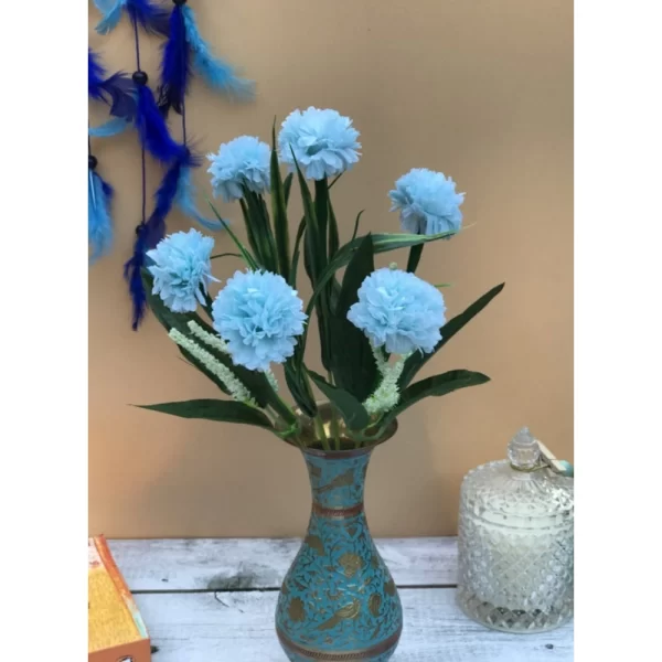 Generic Artificial Flowers Bunch Bouquet Of 6 Chrysanthemum Flowers For Home Decoration (Blue, Material:Silk, Polyester) - Image 3