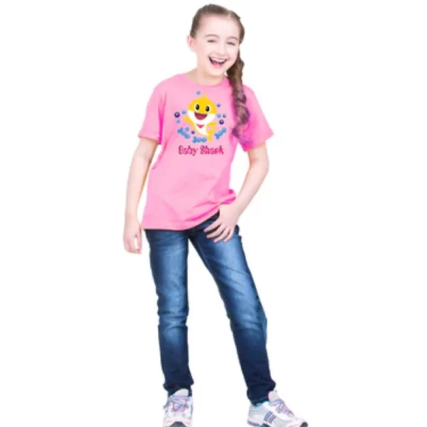 Generic Girls Cotton Baby Shark Half Sleeve TShirt (Pink) - Image 5