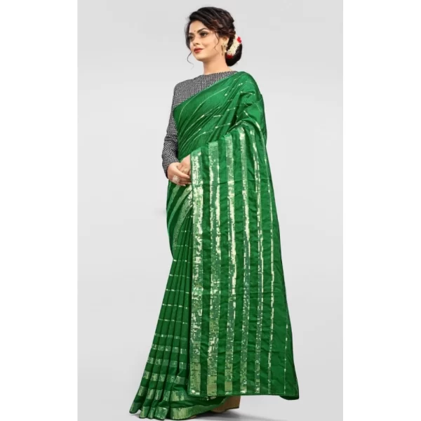 Generic Women's Vichitra Saree with Blouse (Green, 5-6 Mtrs) - Image 3