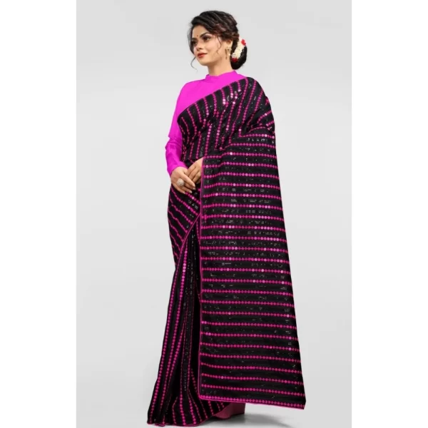 Generic Women's Vichitra Saree with Blouse (Pink, 5-6 Mtrs) - Image 3