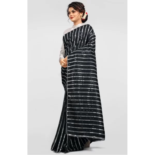 Generic Women's Vichitra Saree with Blouse (Silver, 5-6 Mtrs) - Image 2