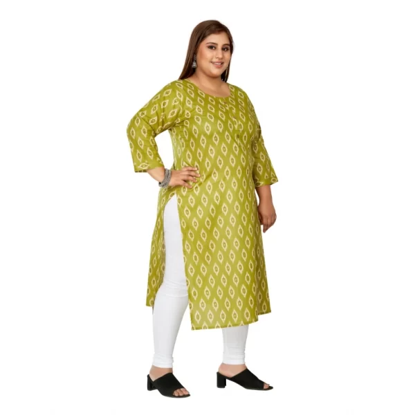 Generic Women's Casual 3/4th Sleeve Ikkat Printed Pure Cotton Straight Kurti (Pista Green) - Image 7
