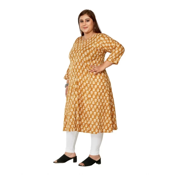 Generic Women's Casual 3/4th Sleeve Printed Pure Cotton Prince Cut A-Line Kurti (Mustard) - Image 5