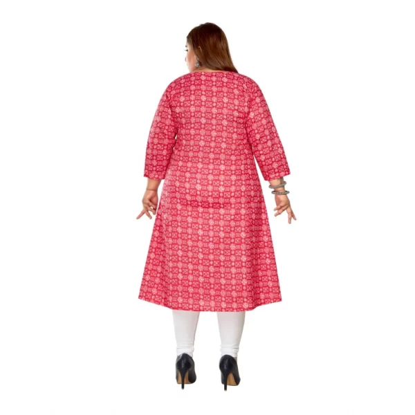 Generic Women's Casual 3/4th Sleeve Regular Printed Pure Cotton Prince Cut A-Line Kurti (Pink) - Image 4