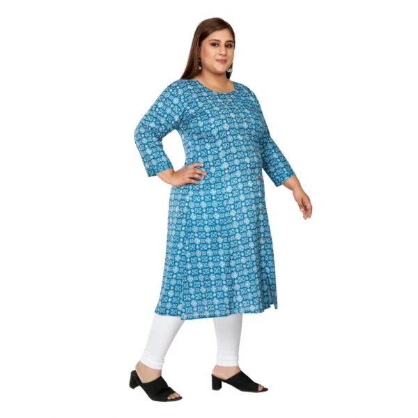 Generic Women's Casual 3/4th Sleeve Regular Printed Pure Cotton Prince Cut A-Line Kurti (Blue) - Image 7
