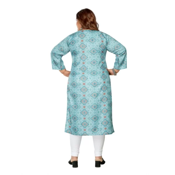 Generic Women's Casual 3/4th Sleeve Golden Foil Printed Rayon Straight Kurti (Blue) - Image 4