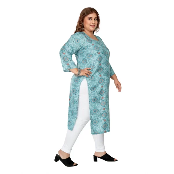 Generic Women's Casual 3/4th Sleeve Golden Foil Printed Rayon Straight Kurti (Blue) - Image 7