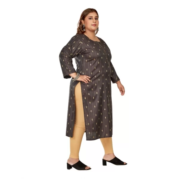 Generic Women's Casual 3/4th Sleeve Golden Embroided Cotton Mix Straight Kurti (Dark Grey) - Image 7