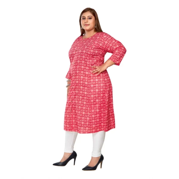Generic Women's Casual 3/4th Sleeve Regular Printed Pure Cotton Prince Cut A-Line Kurti (Pink) - Image 5