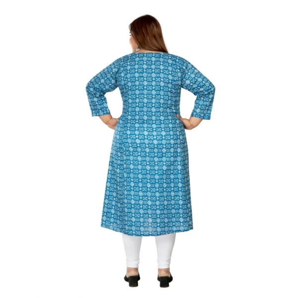 Generic Women's Casual 3/4th Sleeve Regular Printed Pure Cotton Prince Cut A-Line Kurti (Blue) - Image 4