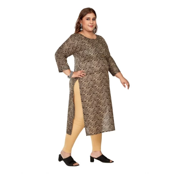 Generic Women's Casual 3/4th Sleeve Golden Foil Printed Capsule Cotton Straight Kurti (Brown) - Image 7
