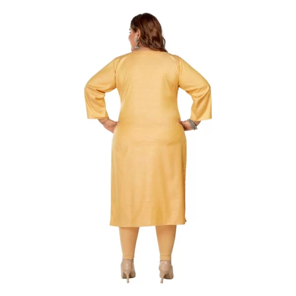 Generic Women's Casual 3/4th Sleeve Mirror Embroided Rayon Straight Kurti (Tan) - Image 4