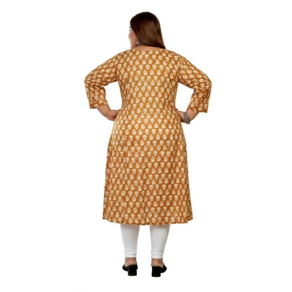 Generic Women's Casual 3/4th Sleeve Printed Pure Cotton Prince Cut A-Line Kurti (Mustard) - Image 4