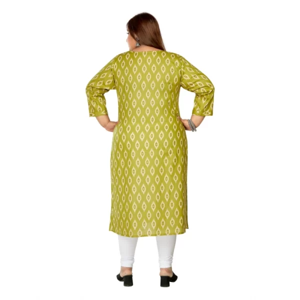 Generic Women's Casual 3/4th Sleeve Ikkat Printed Pure Cotton Straight Kurti (Pista Green) - Image 4