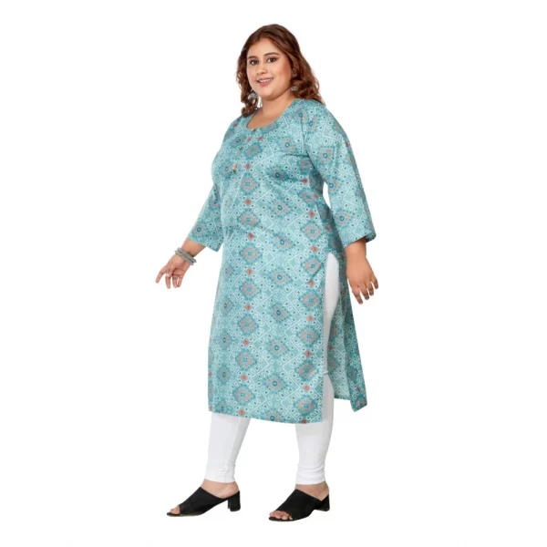Generic Women's Casual 3/4th Sleeve Golden Foil Printed Rayon Straight Kurti (Blue) - Image 5