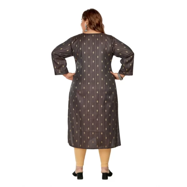 Generic Women's Casual 3/4th Sleeve Golden Embroided Cotton Mix Straight Kurti (Dark Grey) - Image 4