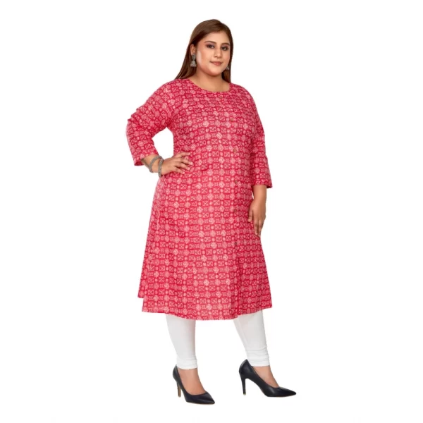 Generic Women's Casual 3/4th Sleeve Regular Printed Pure Cotton Prince Cut A-Line Kurti (Pink) - Image 7
