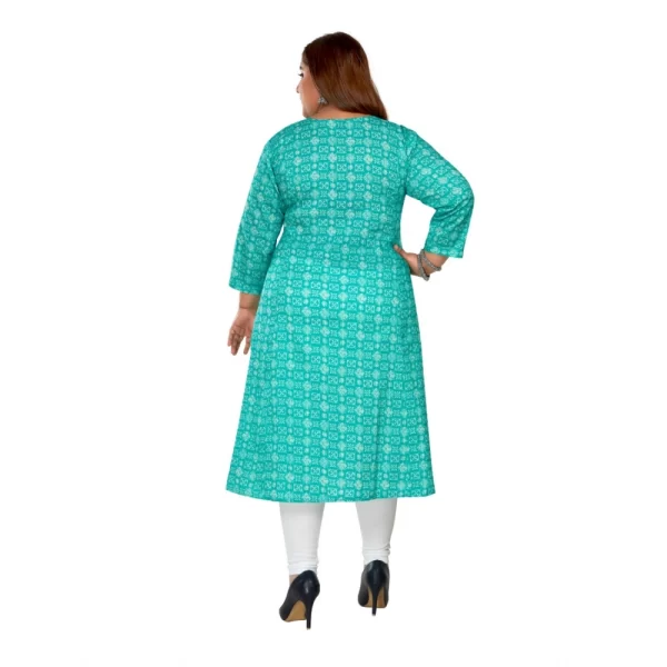 Generic Women's Casual 3/4th Sleeve Regular Printed Pure Cotton Prince Cut A-Line Kurti (Turquoise) - Image 4