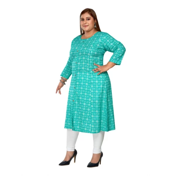 Generic Women's Casual 3/4th Sleeve Regular Printed Pure Cotton Prince Cut A-Line Kurti (Turquoise) - Image 5