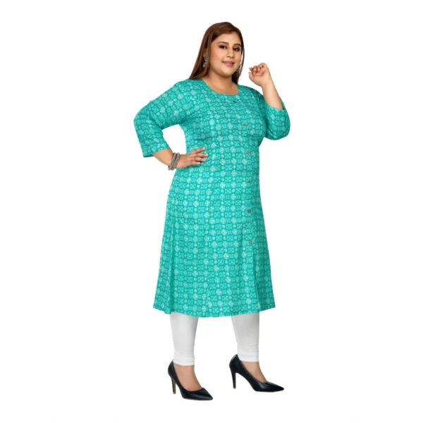 Generic Women's Casual 3/4th Sleeve Regular Printed Pure Cotton Prince Cut A-Line Kurti (Turquoise) - Image 7