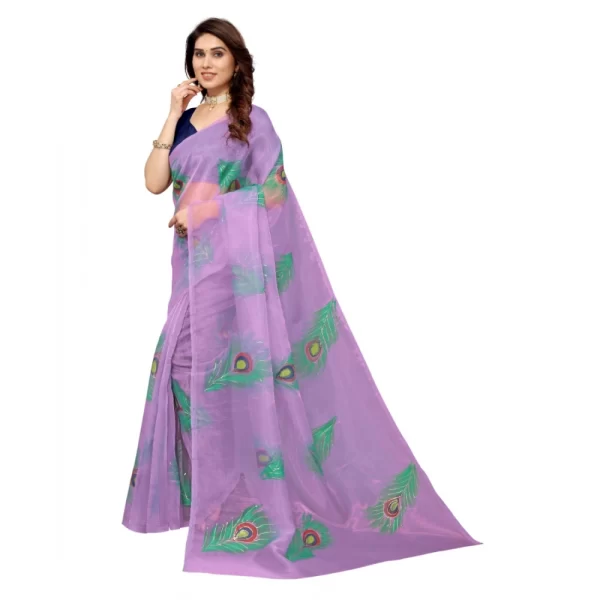 Generic Women's Organza Floral Pattern Sarees (Lavendor, 5-6 Mtrs) - Image 3