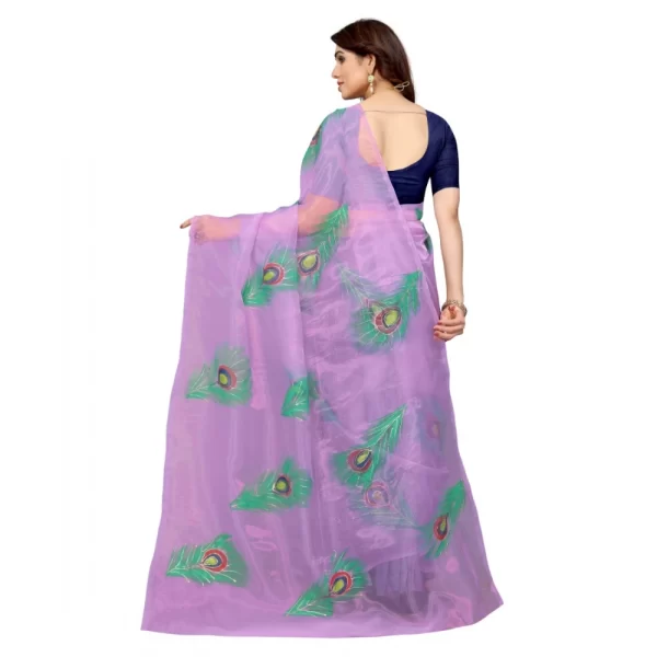 Generic Women's Organza Floral Pattern Sarees (Lavendor, 5-6 Mtrs) - Image 4