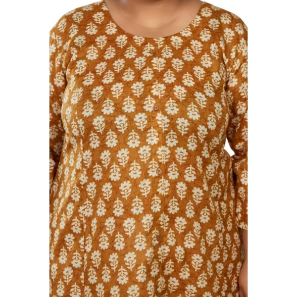 Generic Women's Casual 3/4th Sleeve Printed Pure Cotton Prince Cut A-Line Kurti (Mustard) - Image 3