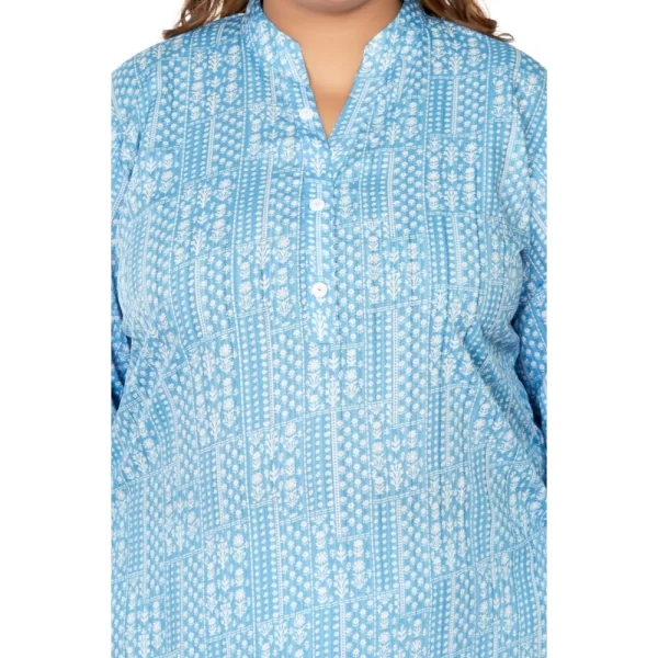 Generic Women's Casual 3/4th Sleeve Full printed Imported Synthetix Straight Kurti (Blue) - Image 3