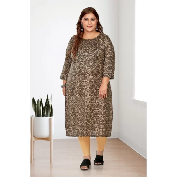 Generic Women's Casual 3/4th Sleeve Golden Foil Printed Capsule Cotton Straight Kurti (Brown) - Image 2