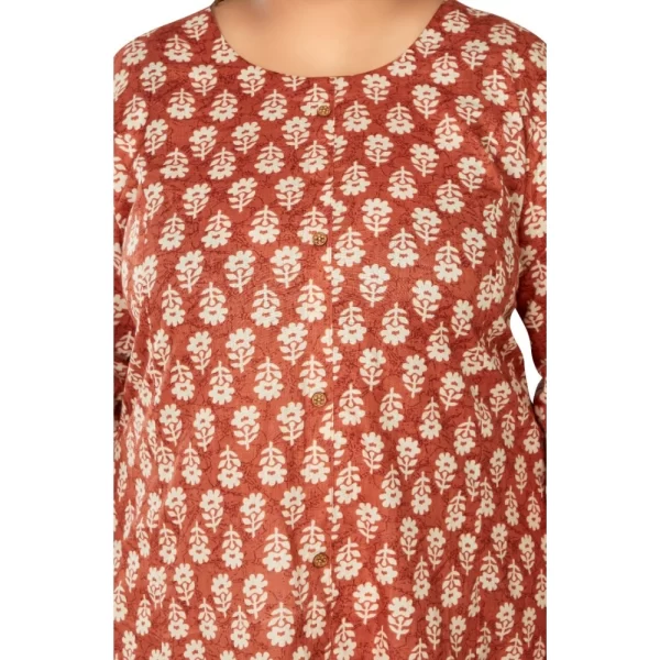 Generic Women's Casual 3/4th Sleeve Printed Pure Cotton Prince Cut A-Line Kurti (Red) - Image 3