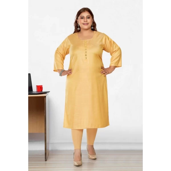 Generic Women's Casual 3/4th Sleeve Mirror Embroided Rayon Straight Kurti (Tan) - Image 2