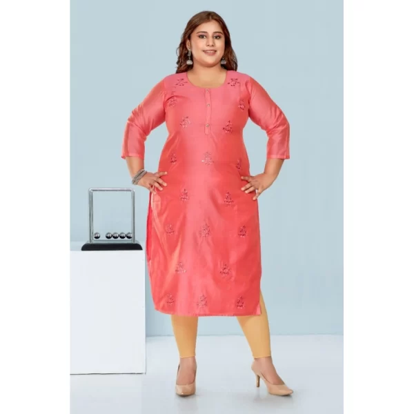 Generic Women's Casual 3/4th Sleeve Mirror Embroided Rayon Straight Kurti (Pink) - Image 2