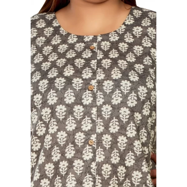 Generic Women's Casual 3/4th Sleeve Printed Pure Cotton Prince Cut A-Line Kurti (Grey) - Image 3