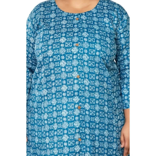 Generic Women's Casual 3/4th Sleeve Regular Printed Pure Cotton Prince Cut A-Line Kurti (Blue) - Image 3