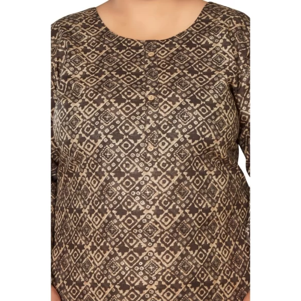 Generic Women's Casual 3/4th Sleeve Golden Foil Printed Capsule Cotton Straight Kurti (Brown) - Image 3
