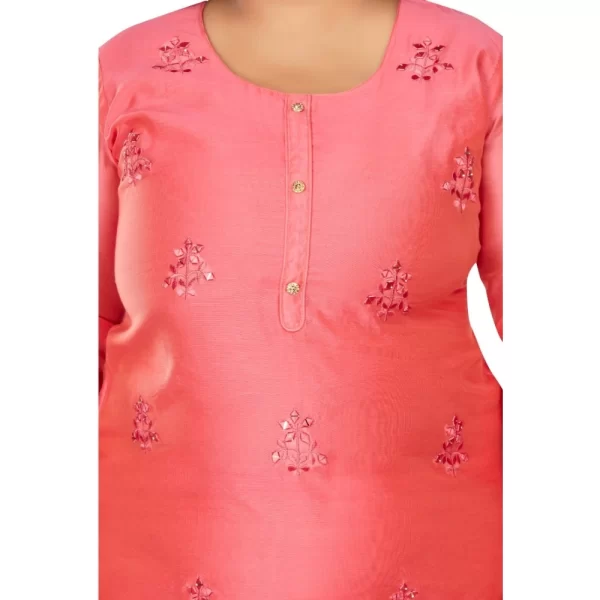 Generic Women's Casual 3/4th Sleeve Mirror Embroided Rayon Straight Kurti (Pink) - Image 3
