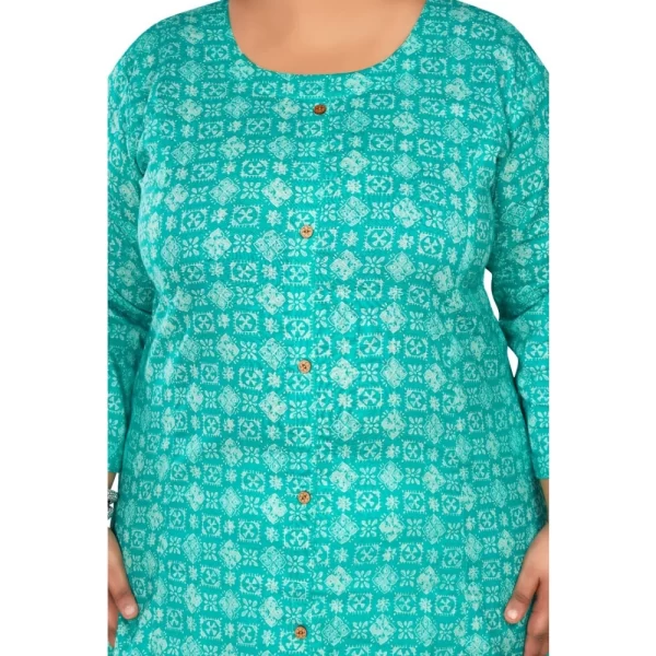 Generic Women's Casual 3/4th Sleeve Regular Printed Pure Cotton Prince Cut A-Line Kurti (Turquoise) - Image 3