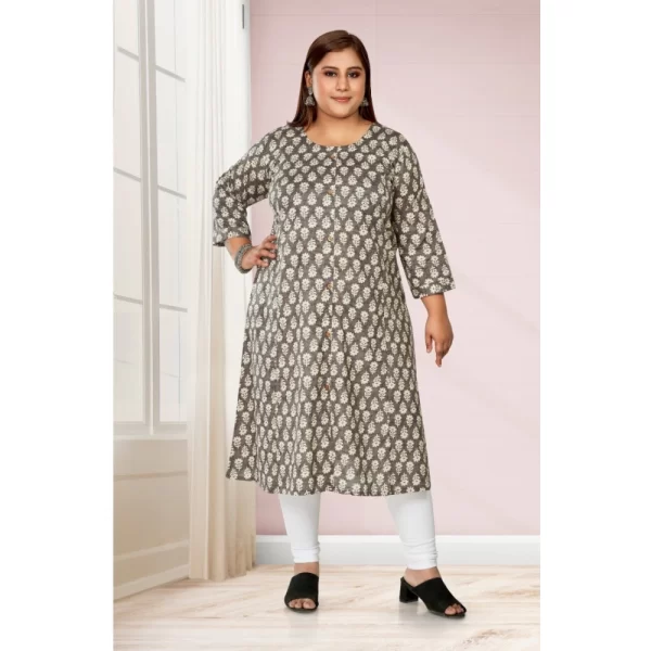 Generic Women's Casual 3/4th Sleeve Printed Pure Cotton Prince Cut A-Line Kurti (Grey) - Image 2